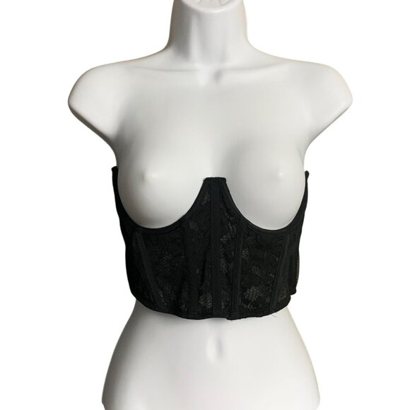 Auden Womens Black Lace Underbust Corset Top With Boning & Mesh Panels Medium - Picture 3 of 9